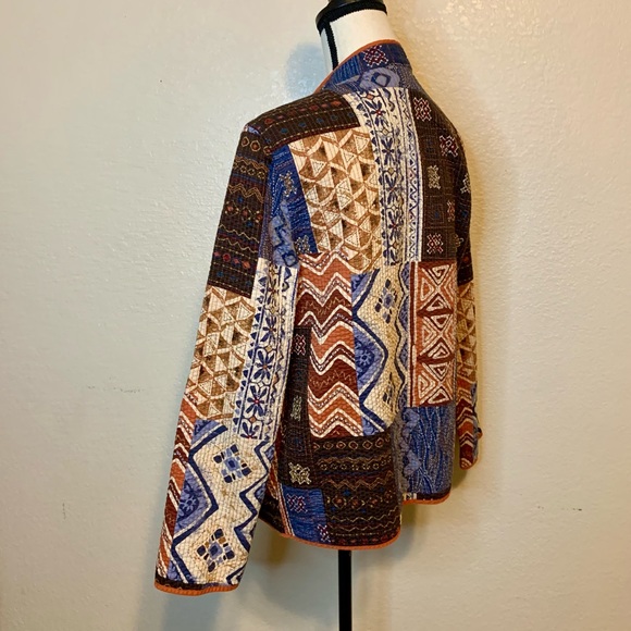 Alfred Dunner Patchwork Print Quilted Jacket Blazer Blue Brown Orange Size 12 - Picture 6 of 14